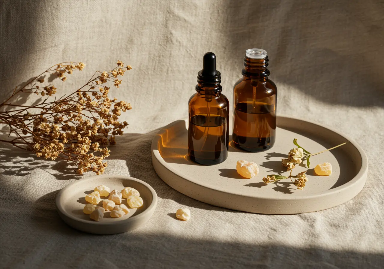 Elegant natural fragrance ritual in soft linen light