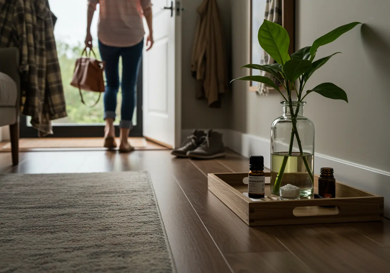 Entryway reset with soft daylight and a subtle essential oil routine