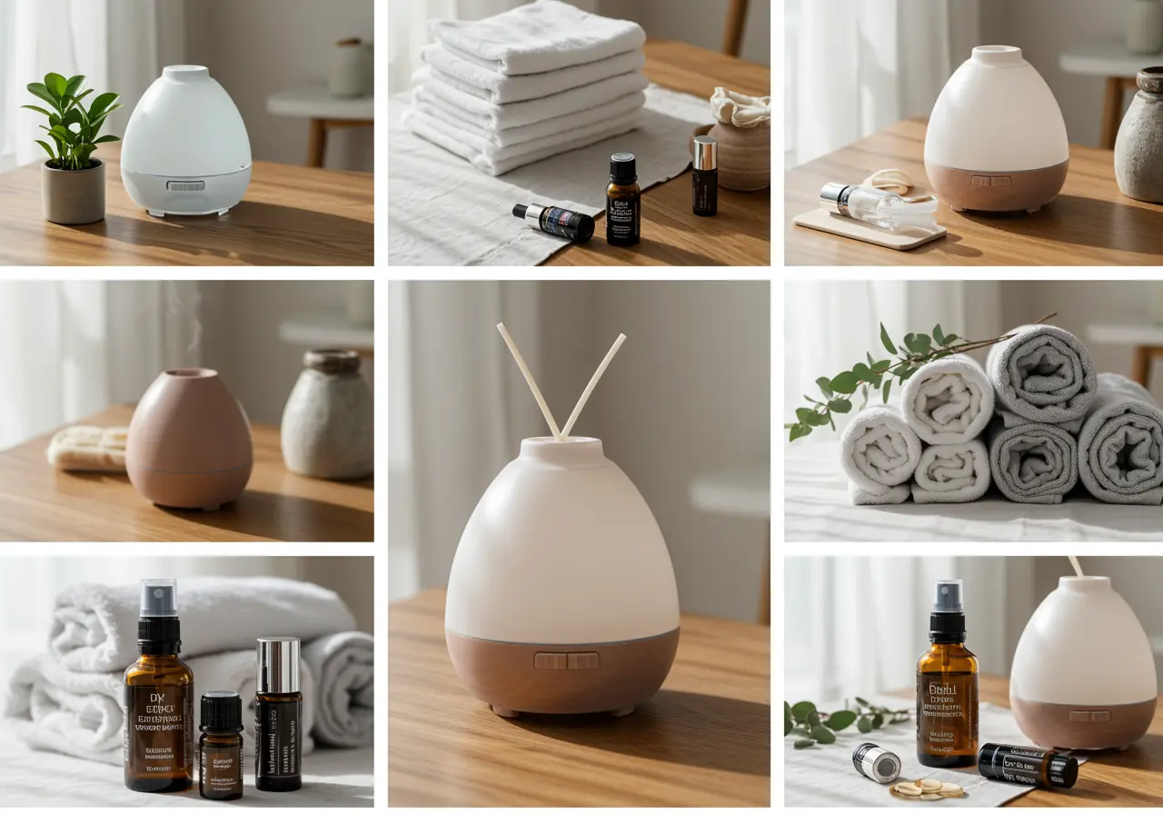 Everyday essential oil home routine collage showing many possible habits around one core routine