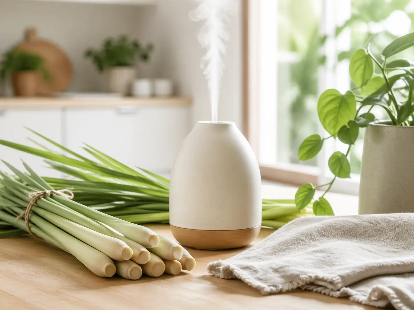 Lemongrass and bright clean home diffuser routine in daylight