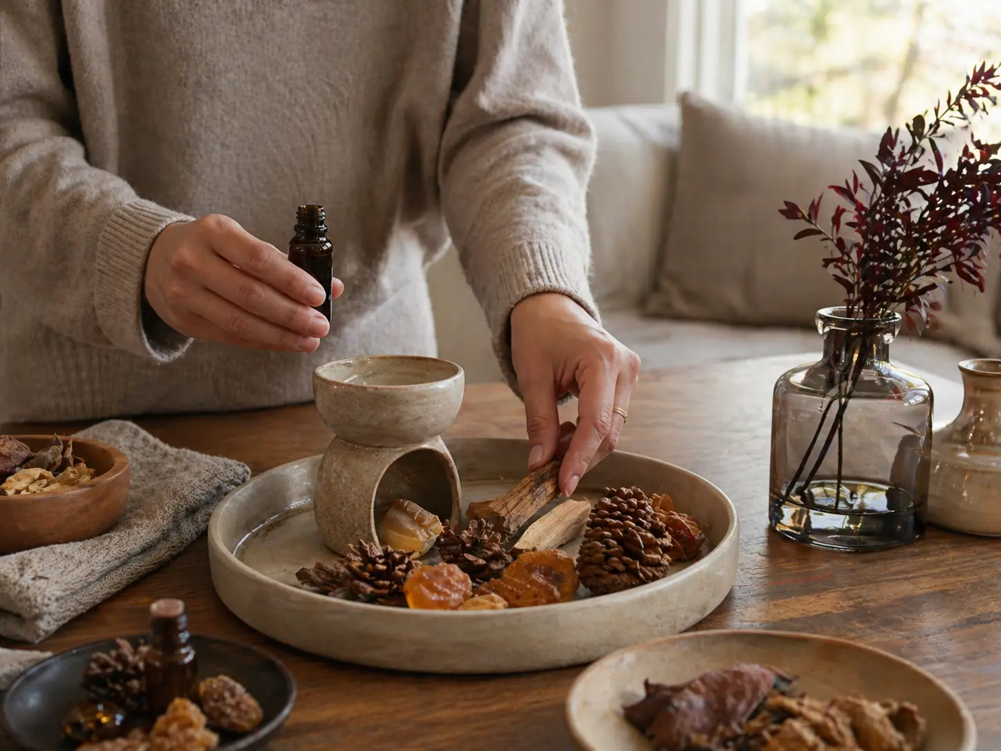 Hands changing a home scent tray for the spring season