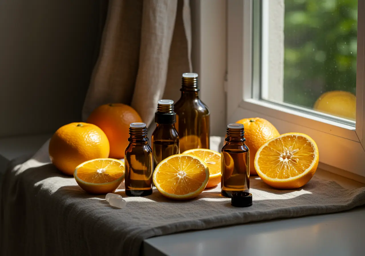 Sunlit citrus safety concept showing fruit and bright daylight