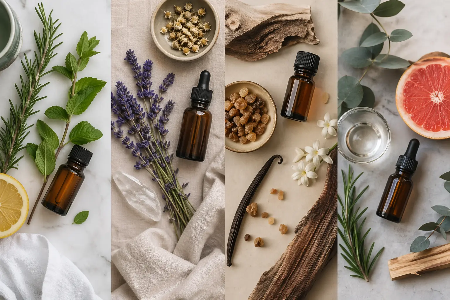 Visual scent mood guide showing different aromatic directions and structures