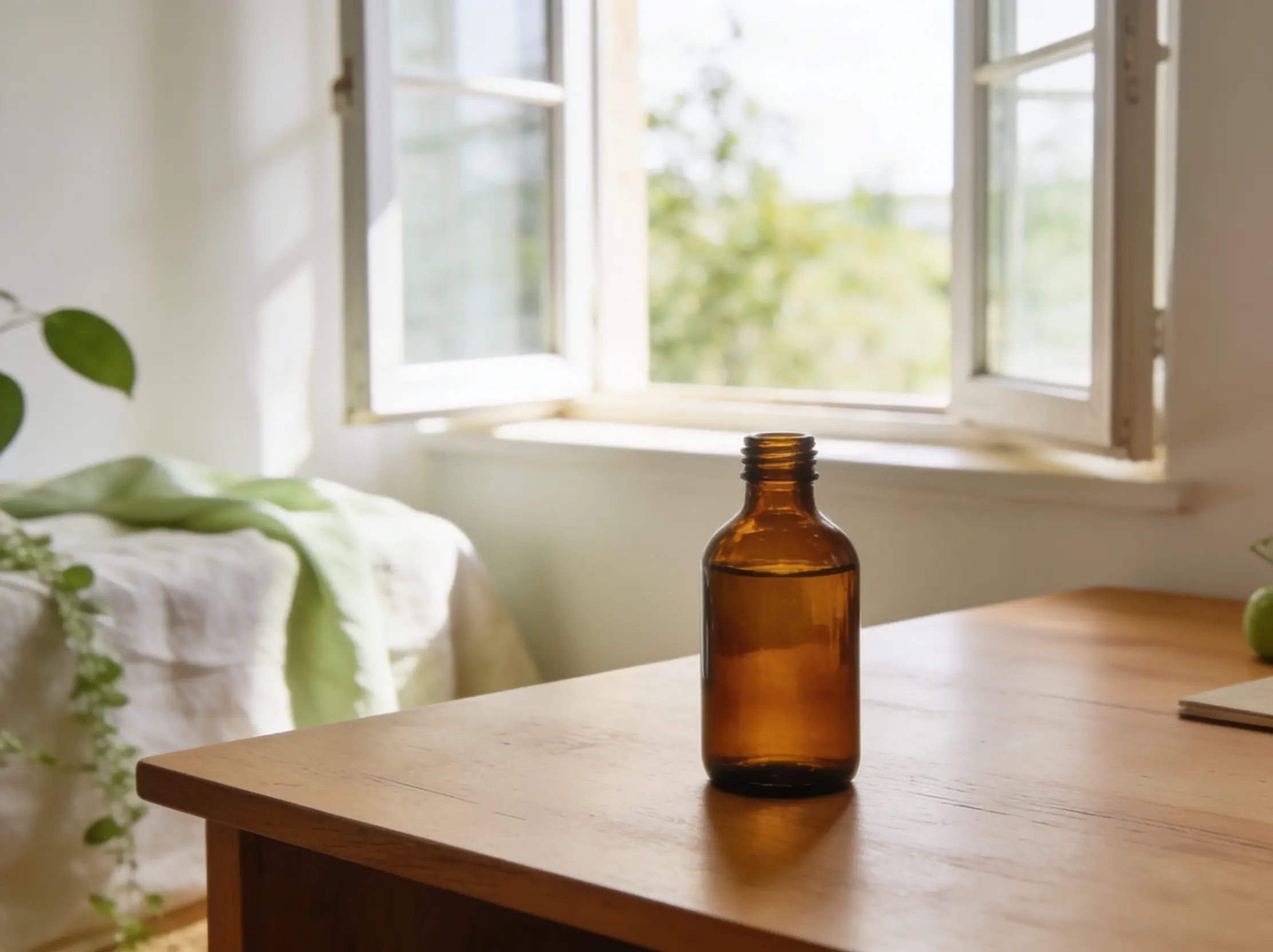 Editorial spring home scene with airy green brightness and no heavy floral styling