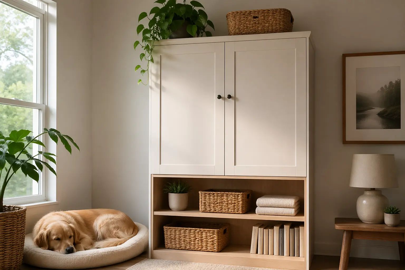 Essential oils stored high on a shelf away from pets