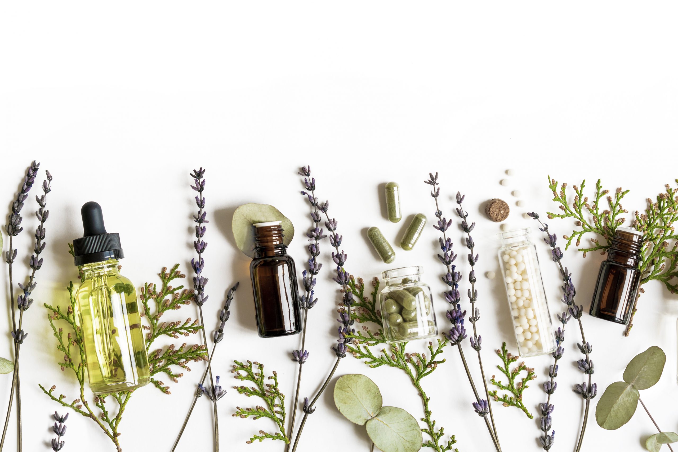 Essential oil bottles and alternative medicine