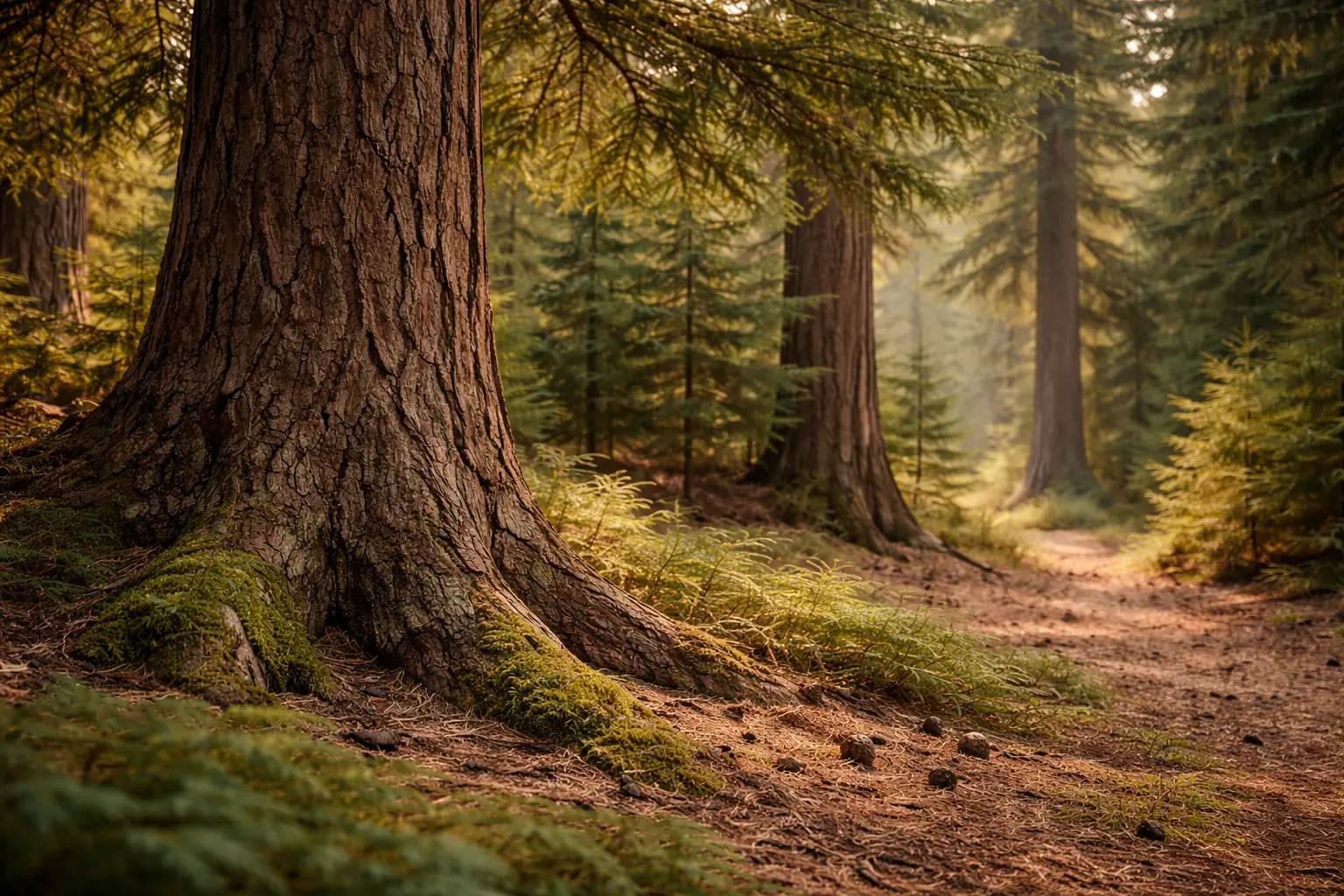 Cedarwood Atlas inspired forest light scene with a quiet grounding atmosphere