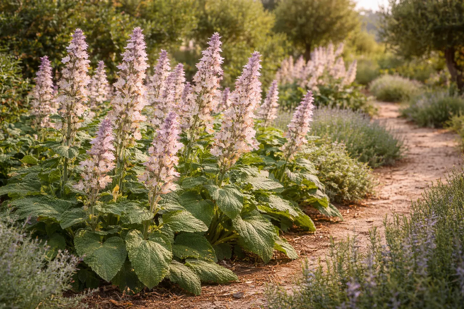 Salvia sclarea clary sage growing in a Mediterranean herb garden