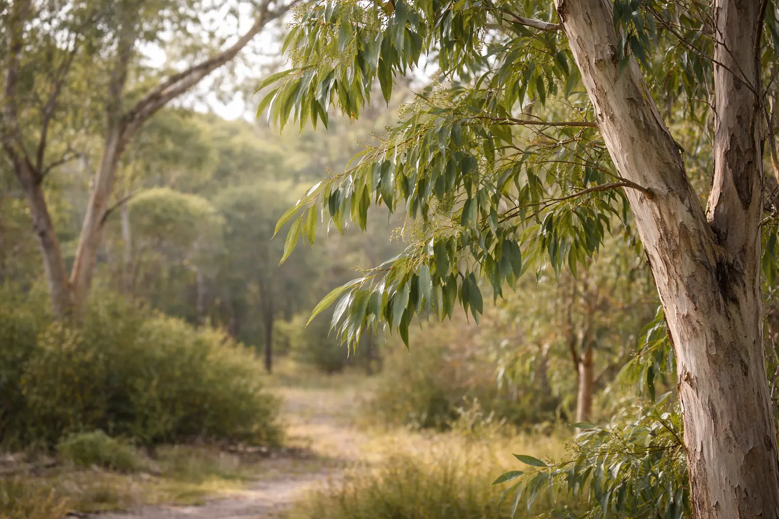 Eucalyptus radiata trees growing in a natural Australian forest habitat
