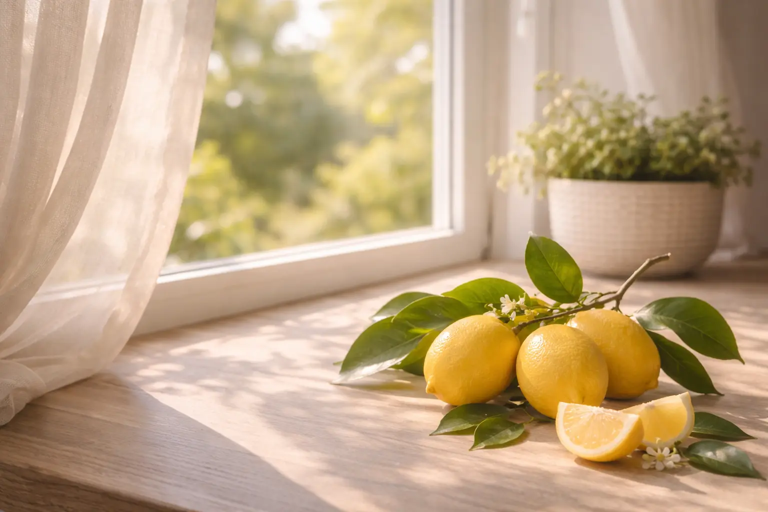 Fresh lemons near an open sunlit window