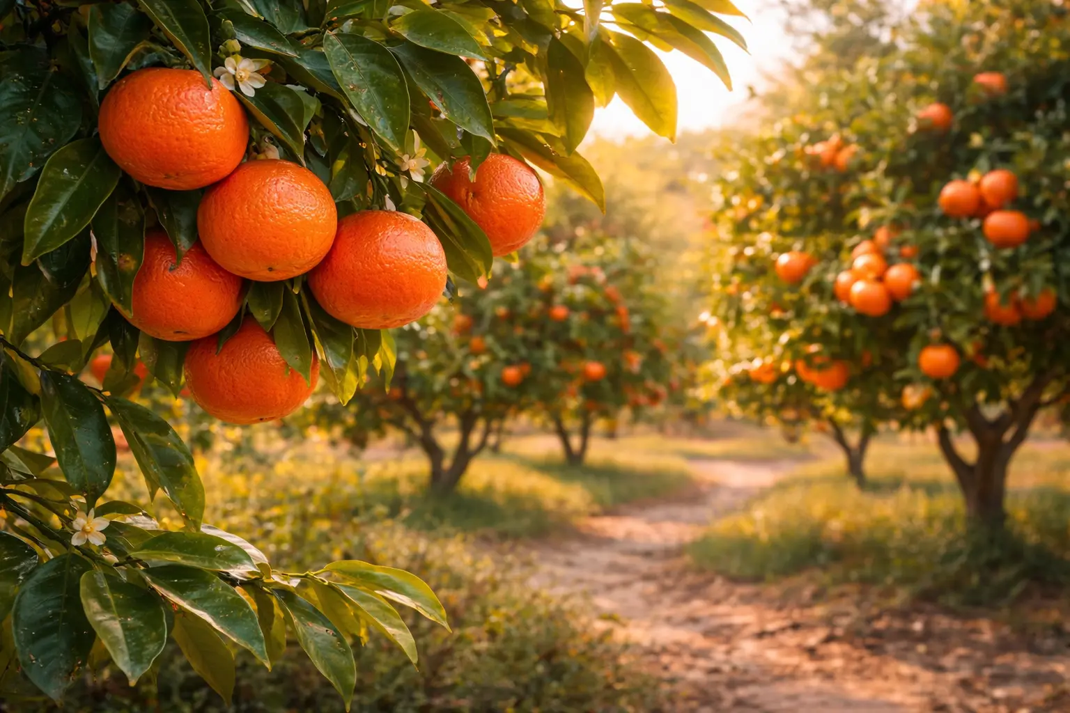 Citrus reticulata mandarin trees growing in a sunny orchard