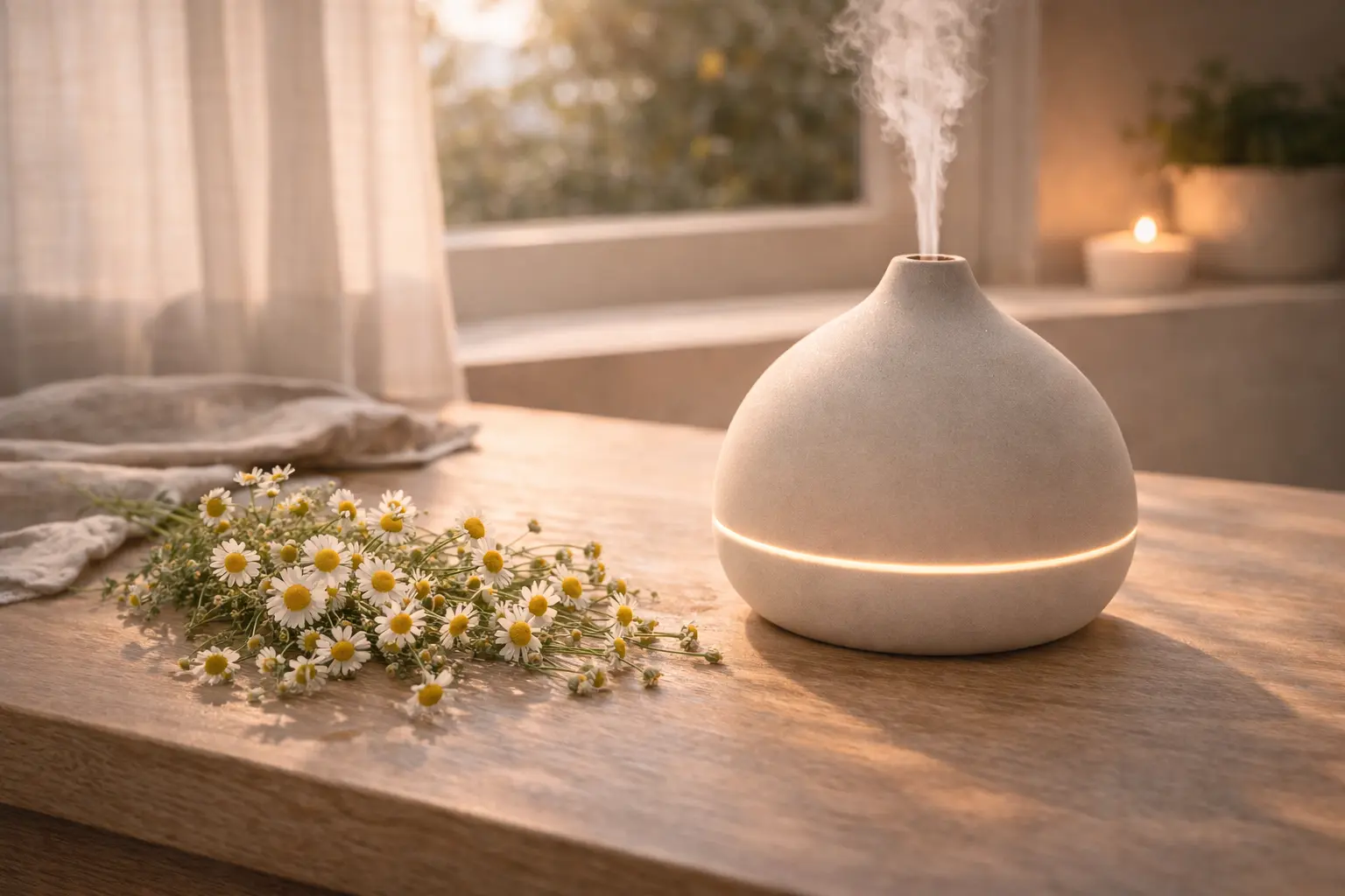 Gentle Roman chamomile inspired diffuser setup for an evening routine