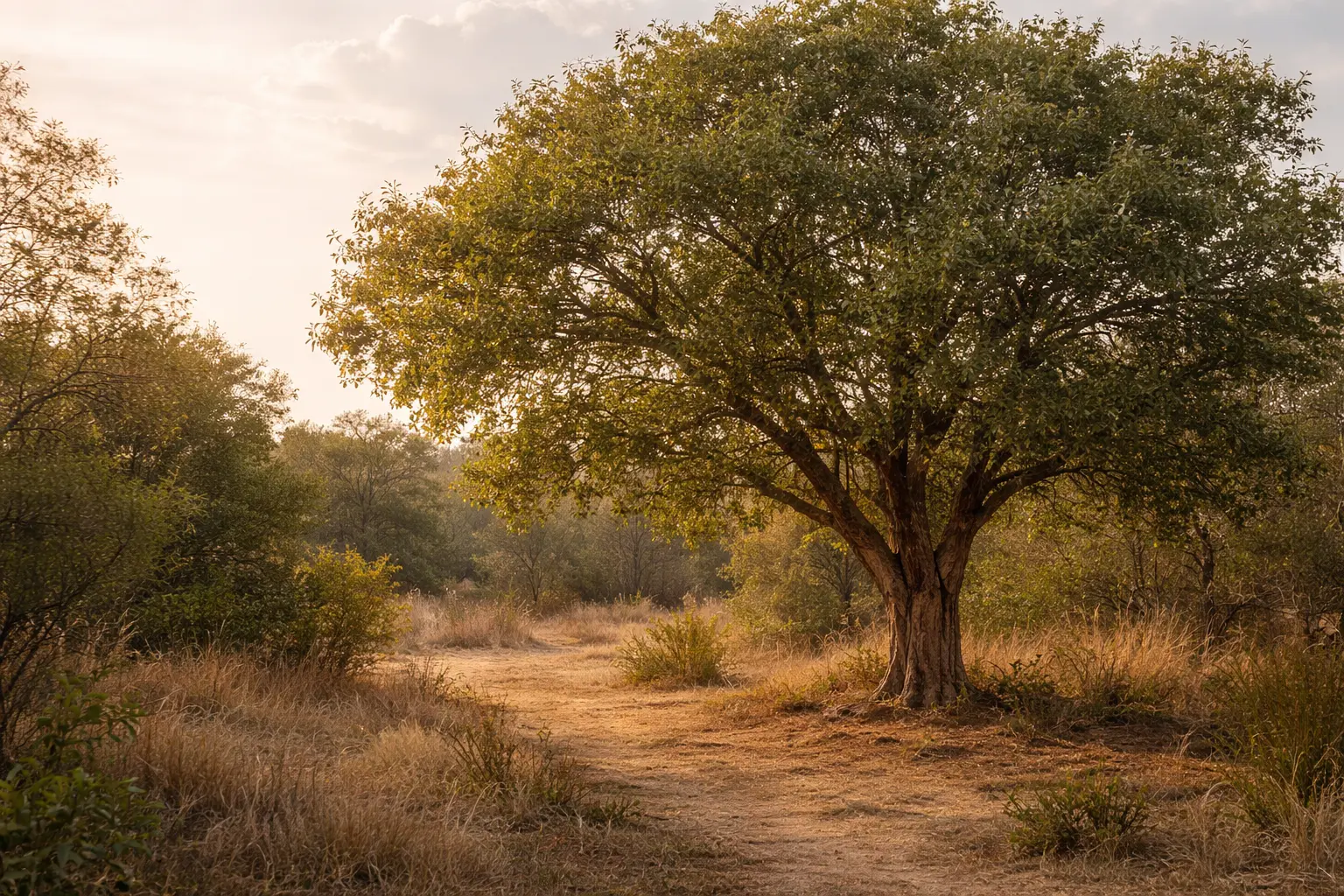 Santalum album sandalwood tree in a warm dry natural landscape